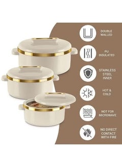 Milton 3 Piece Stainless Steel Inner Food Container Set (1000ml, 1500ml, 2500ml) Beige/Gold  - Image 3