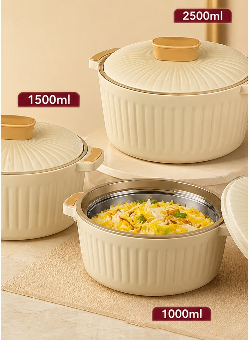 3 Piece Stainless Steel Inner Food Container Set (1000ml, 1500ml, 2500ml) Beige/Gold - Image 3