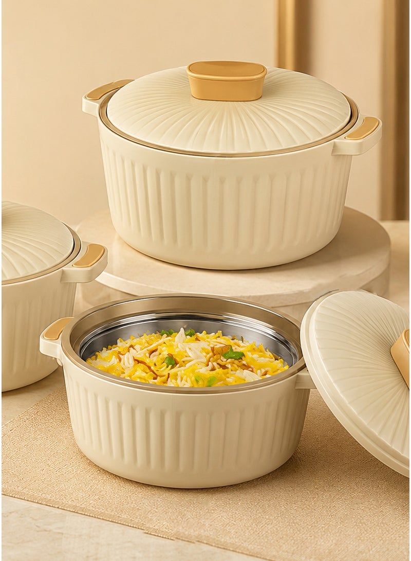 3 Piece Stainless Steel Inner Food Container Set (1000ml, 1500ml, 2500ml) Beige/Gold - Image 2