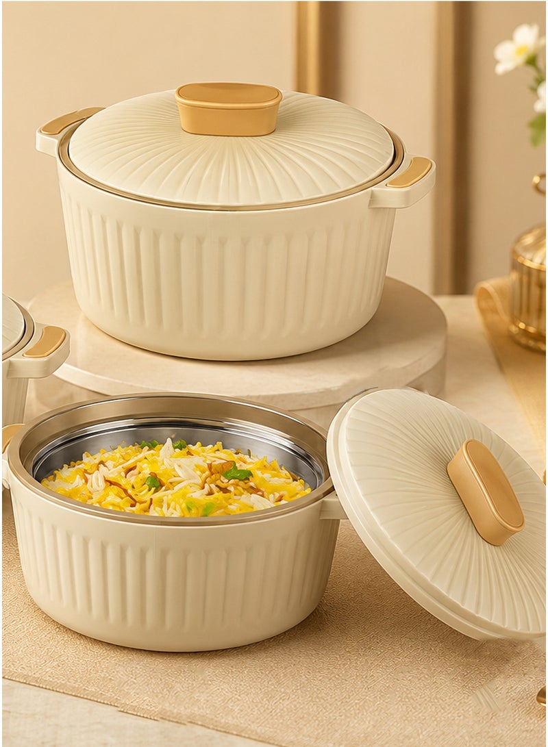 3 Piece Stainless Steel Inner Food Container Set (1000ml, 1500ml, 2500ml) Beige/Gold - Image 4