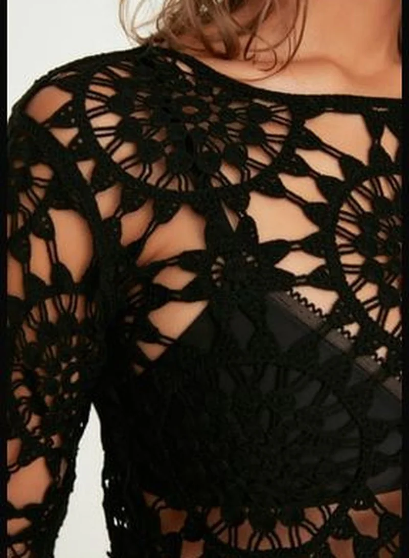trendyol Black Knitted Crochet Blouse