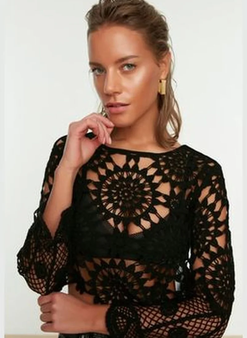 trendyol Black Knitted Crochet Blouse
