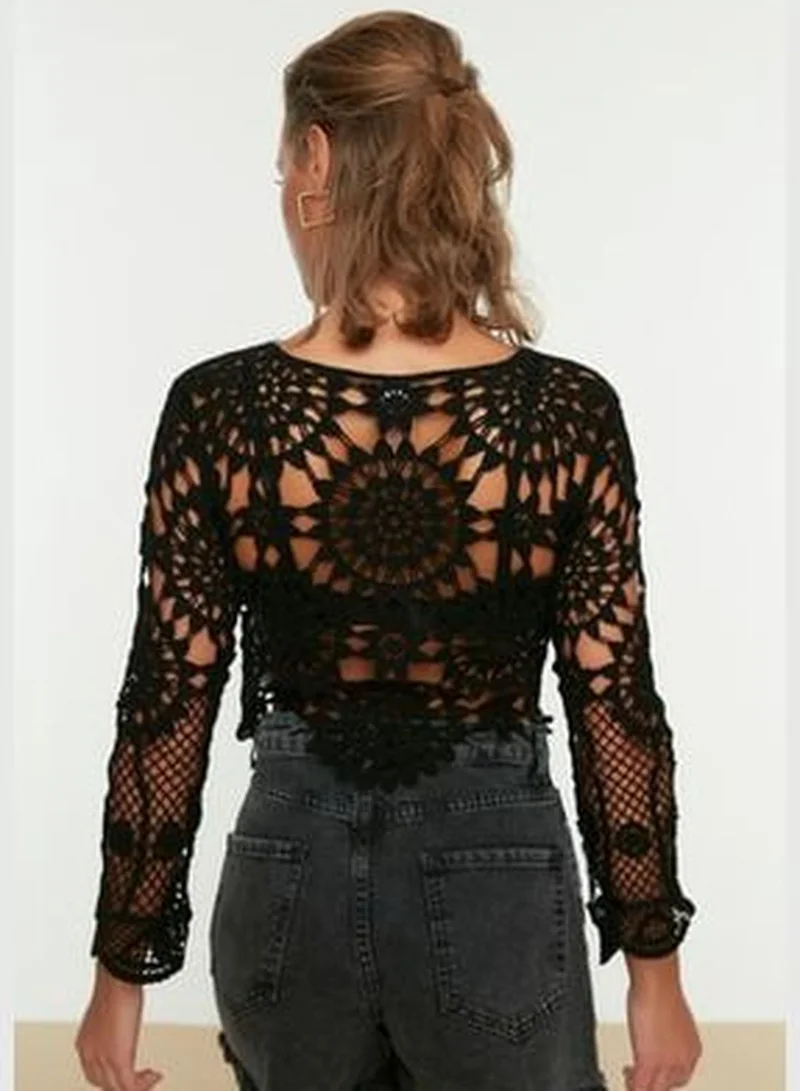 trendyol Black Knitted Crochet Blouse
