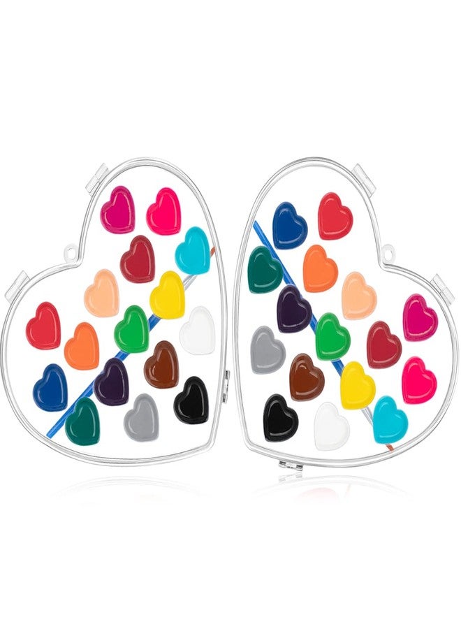 ARTLYMERS 2 Pack 16 Colors Heart Shaped Watercolor Paint Set with Paintbrush, Washable Valentines Water Color Kids Paint Set Art Supplies Party Favors for Preschool Classroom School Prizes Exchange - Image 1