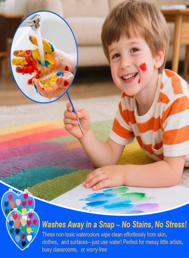 ARTLYMERS 2 Pack 16 Colors Heart Shaped Watercolor Paint Set with Paintbrush, Washable Valentines Water Color Kids Paint Set Art Supplies Party Favors for Preschool Classroom School Prizes Exchange - Image 4