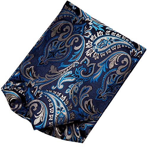 Dubulle Paisley Floral Ascot Tie for Men Self-Tie Cravat and Pocket Square With Cufflinks - Navy Blue Mix Wedding - Image 5