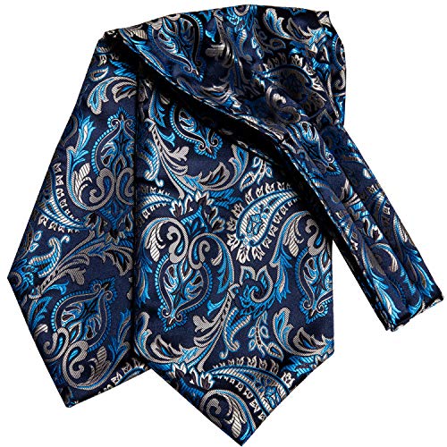 Dubulle Paisley Floral Ascot Tie for Men Self-Tie Cravat and Pocket Square With Cufflinks - Navy Blue Mix Wedding - Image 4