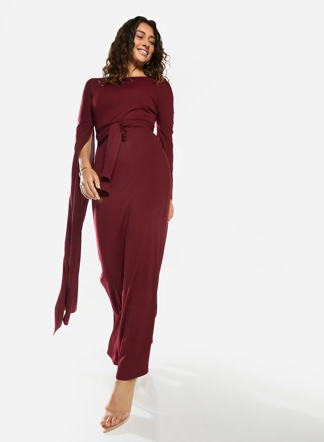 House of Moda Tie-Waist Cape Sleeve Maxi Dress