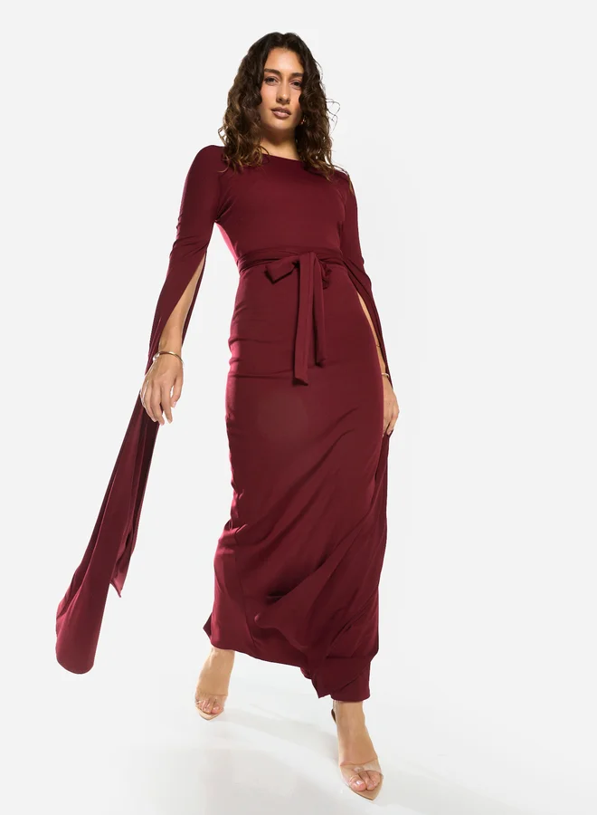 House of Moda Tie-Waist Cape Sleeve Maxi Dress