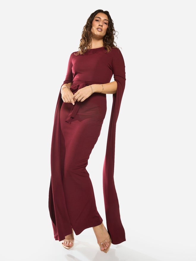 House of Moda Tie-Waist Cape Sleeve Maxi Dress - Image 3