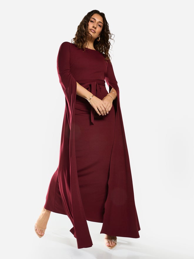 House of Moda Tie-Waist Cape Sleeve Maxi Dress - Image 4