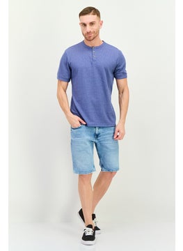 Swiss Alps Men Henley Neck Short Sleeve Textured T-Shirt, Slate Blue  - Image 4