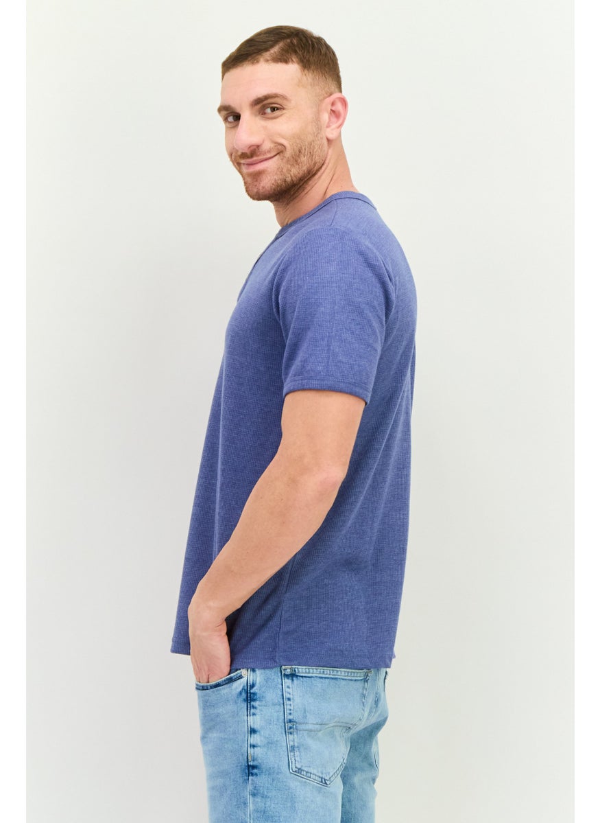 Swiss Alps - Men Henley Neck Short Sleeve Textured T-Shirt, Slate Blue - Image 1
