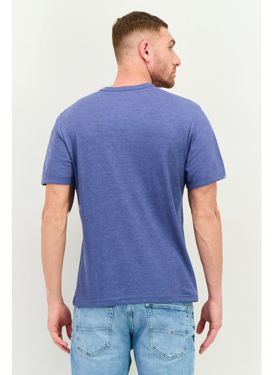 Swiss Alps - Men Henley Neck Short Sleeve Textured T-Shirt, Slate Blue - Image 1
