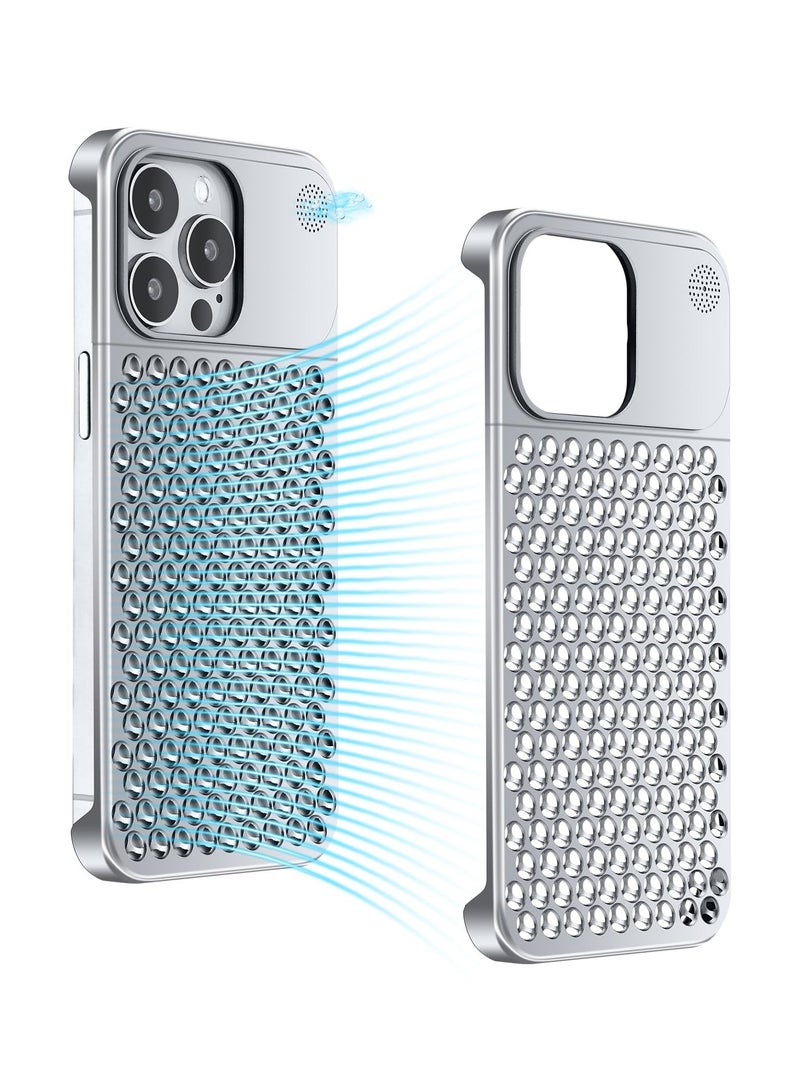 Aromatherapy iPhone 15 Pro Max Case, Anti-Scratch Full Body Protection, Non-Slip Metal Cooling Design, Stylish Silver Aromatherapy Phone Cover - Image 1
