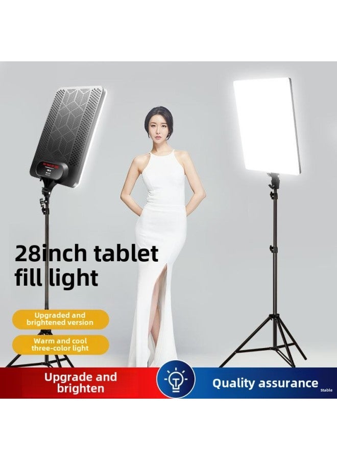 Live Fill Light Photography LED Anchor Beauty Professional High Soft Light Large Square Fill Light Three-color Adjustable-Specifications:19inch  + Floor Stand  - Image 3