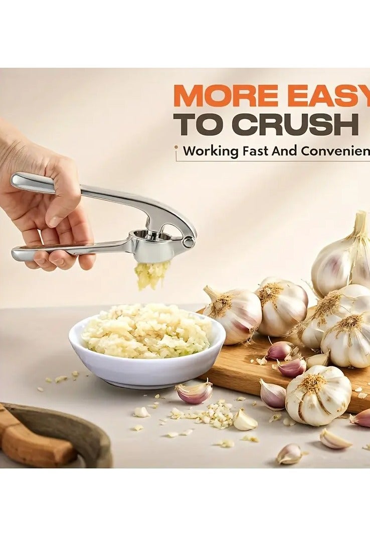 Heavy-Duty Manual Garlic Press – Alloy Steel Garlic Crusher & Mincer with Ergonomic Handle, Non-Slip Base – Sleek Metallic Finish, Easy to Clean – Ideal for Garlic, Ginger & Herbs  - Image 1