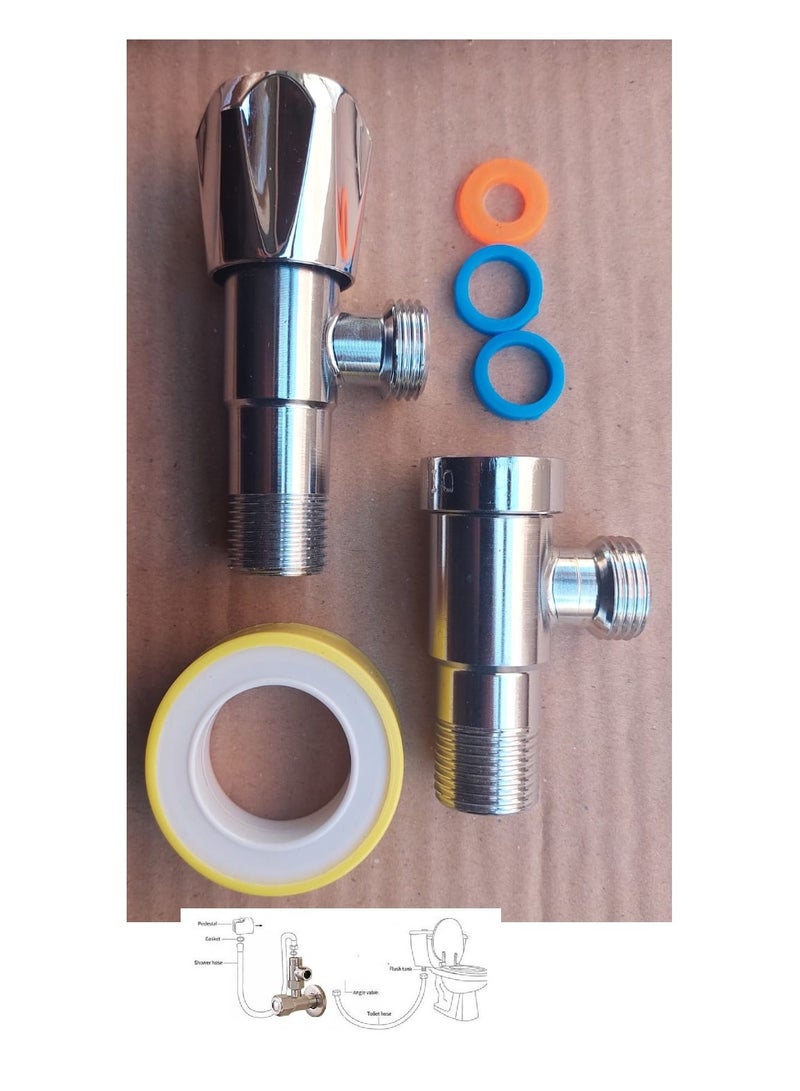 Shams Angle valve, 2 pieces, 2 outlets, Italian bidet, Teflon - Image 3