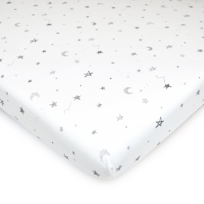 TL Care TL Care 100 Natural Cotton Fitted Mini Crib Sheet 38 x 24 Soft Breathable Small Nesting Portable Crib Sheet Fits Pack N Play Mattresses Stars and Moons for Boys Girls