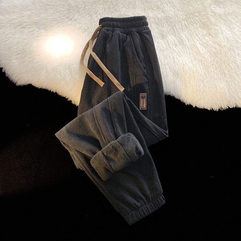 American Style Fleece-Lined Sports Pants Boys Loose Straight Casual All-Match Pants Wide Leg Pants - Image 1