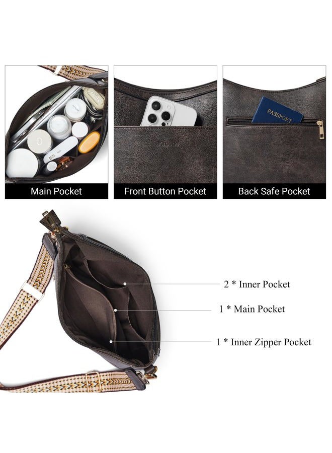 Mroede Crossbody Bags for Women Crossbody Purse for Women Vegan Leather Hobo Purses Shoulder Handbags for Daily Travel Work, Coffee - Image 5