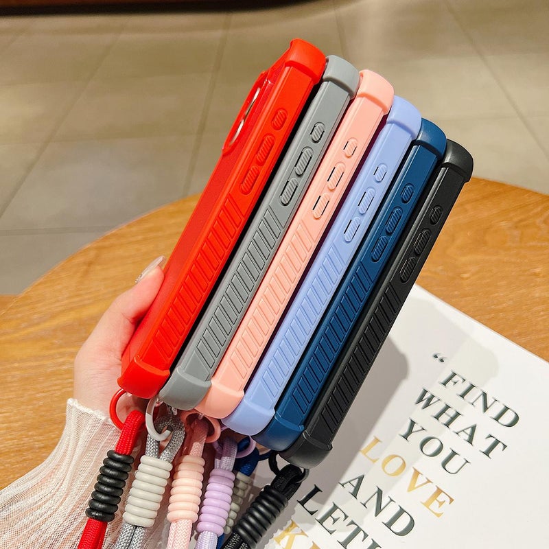 إيروريكس جراب هاتف iPhone 14 Plus بلون سادة من مادة TPU الهجينة المقاومة للصدمات مع حزام معصم (وردي) - Image 5