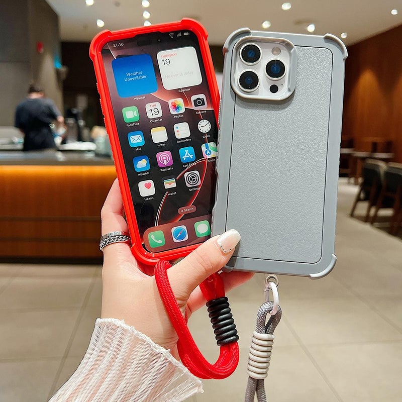 إيروريكس جراب هاتف iPhone 14 Plus بلون سادة من مادة TPU الهجينة المقاومة للصدمات مع حزام معصم (وردي) - Image 3