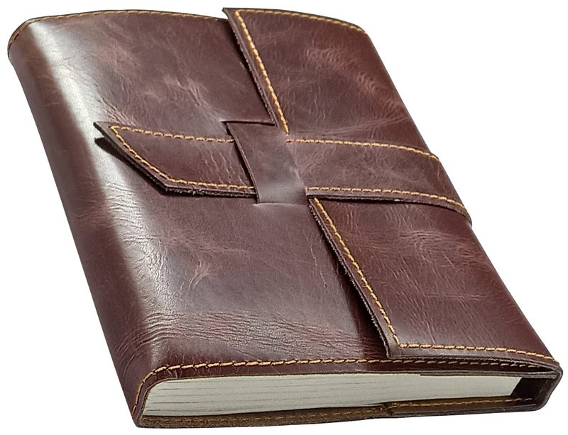 RUSTIC TOWN Brown Leather Journal Writing Notebook - Handmade Leather Bound Daily Notepad for Men & Women | Refillable Travel Office Journal | Unlined 8 x 6 inches Paper Notebook (Medium), 200 Pages - Image 1