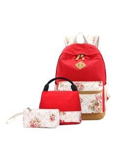 Polyester Printed Zipper Kids Backpack Set Girl Flower Printed Primary Junior High University Bag Lunch Bag Pencil Case 3pcs Backpack Sets Youth School Backpacks (Red)