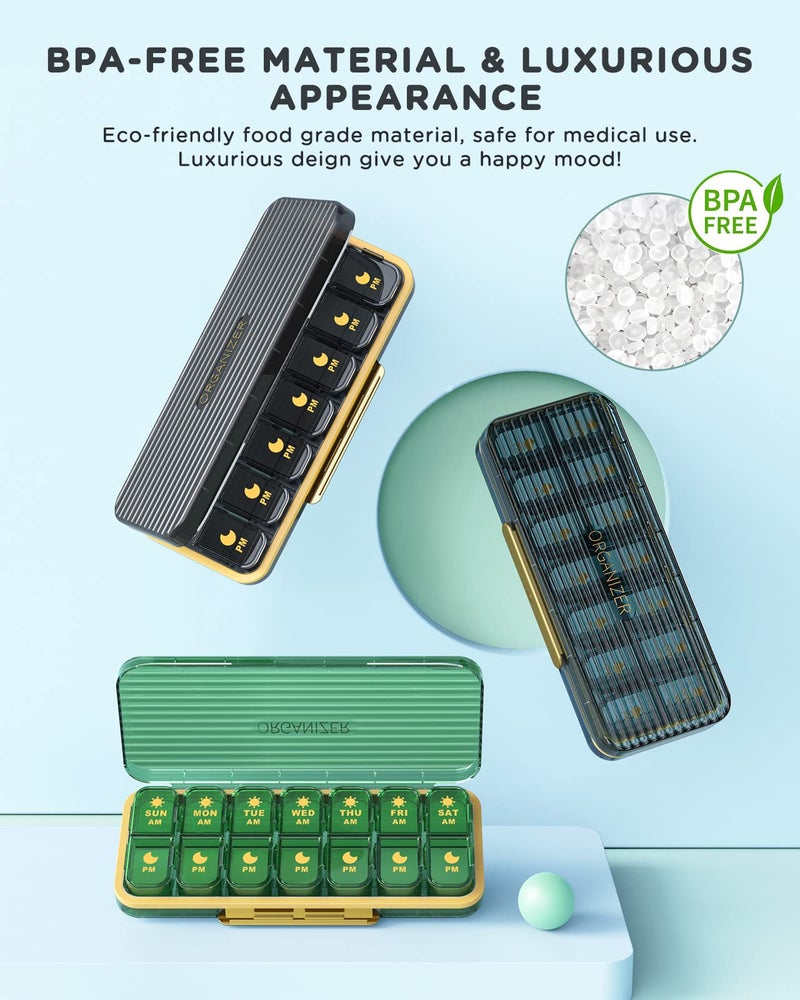 Acedada Am Pm Pill Organizer, Weekly Pill Box 2 Times A Day - Acedada 7 Day Pill Organizer with 7 Separate Containers, Portable Daily Medicine Dispenser Case for Vitamin, Fish Oils, Supplements, Stylish Blue - Image 2