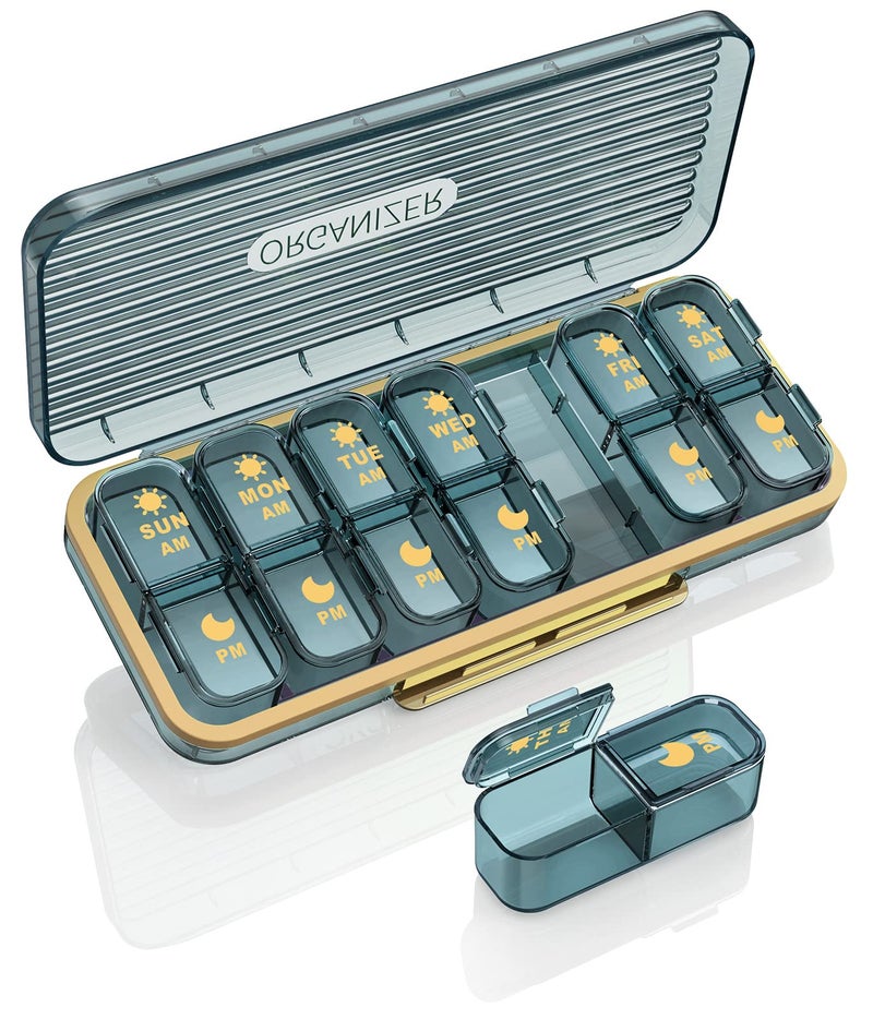 Acedada Am Pm Pill Organizer, Weekly Pill Box 2 Times A Day - Acedada 7 Day Pill Organizer with 7 Separate Containers, Portable Daily Medicine Dispenser Case for Vitamin, Fish Oils, Supplements, Stylish Blue - Image 1