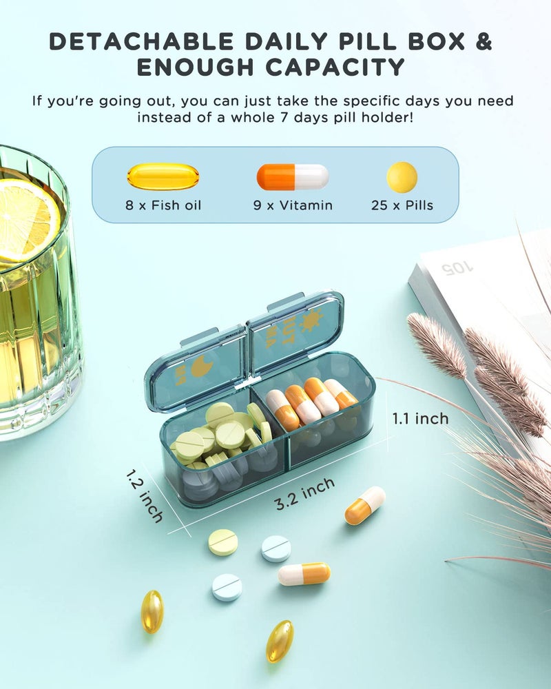 Acedada Am Pm Pill Organizer, Weekly Pill Box 2 Times A Day - Acedada 7 Day Pill Organizer with 7 Separate Containers, Portable Daily Medicine Dispenser Case for Vitamin, Fish Oils, Supplements, Stylish Blue - Image 5