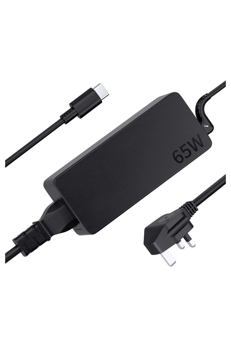 شاحن لابتوب USB-C بقوة 65 واط لأجهزة Lenovo ThinkPad X1، T14، T15، T480، T480s، T490، T490s، T580، X13، X280، X380، E14، E15، E480، E490، وأجهزة Lenovo Yoga 720، 910، وChromebook C330، S330، 100e، 300e وغيرها من الأجهزة المزودة بمنفذ Type-C. - Image 1