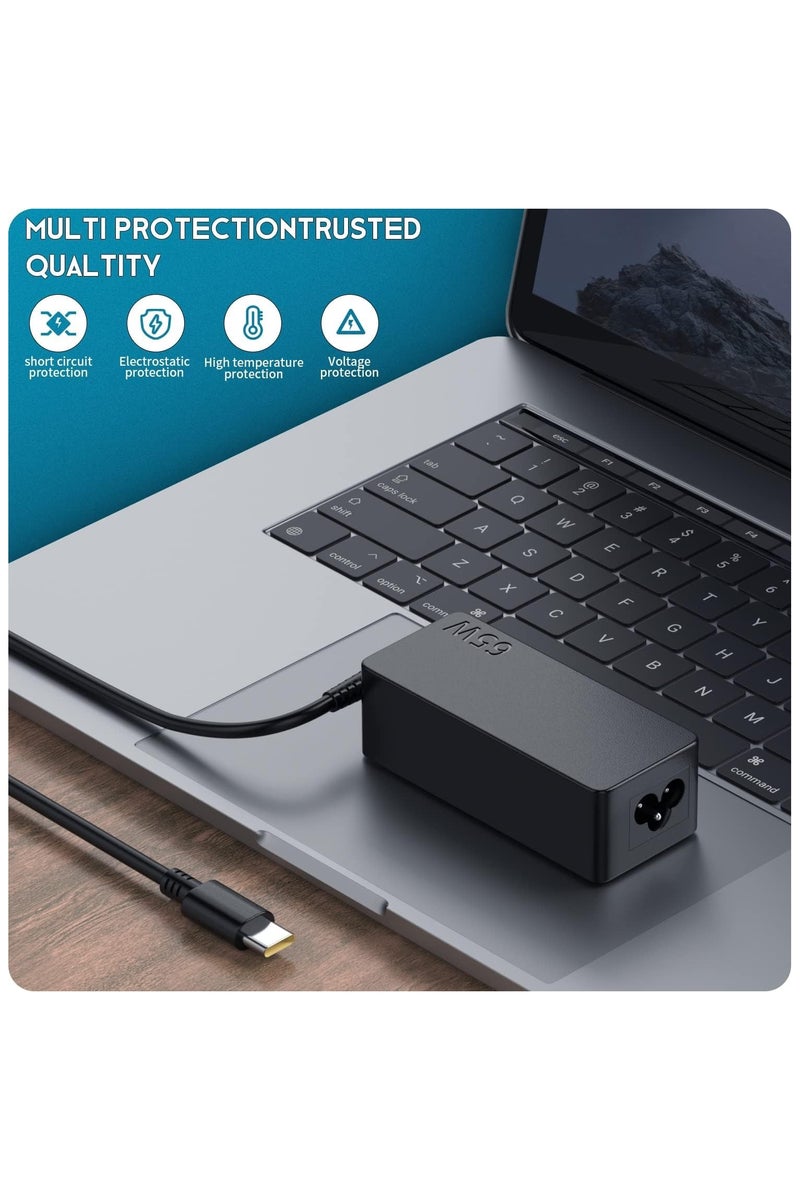 شاحن لابتوب USB-C بقوة 65 واط لأجهزة Lenovo ThinkPad X1، T14، T15، T480، T480s، T490، T490s، T580، X13، X280، X380، E14، E15، E480، E490، وأجهزة Lenovo Yoga 720، 910، وChromebook C330، S330، 100e، 300e وغيرها من الأجهزة المزودة بمنفذ Type-C. - Image 2