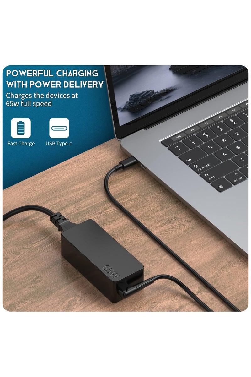 شاحن لابتوب USB-C بقوة 65 واط لأجهزة Lenovo ThinkPad X1، T14، T15، T480، T480s، T490، T490s، T580، X13، X280، X380، E14، E15، E480، E490، وأجهزة Lenovo Yoga 720، 910، وChromebook C330، S330، 100e، 300e وغيرها من الأجهزة المزودة بمنفذ Type-C. - Image 3