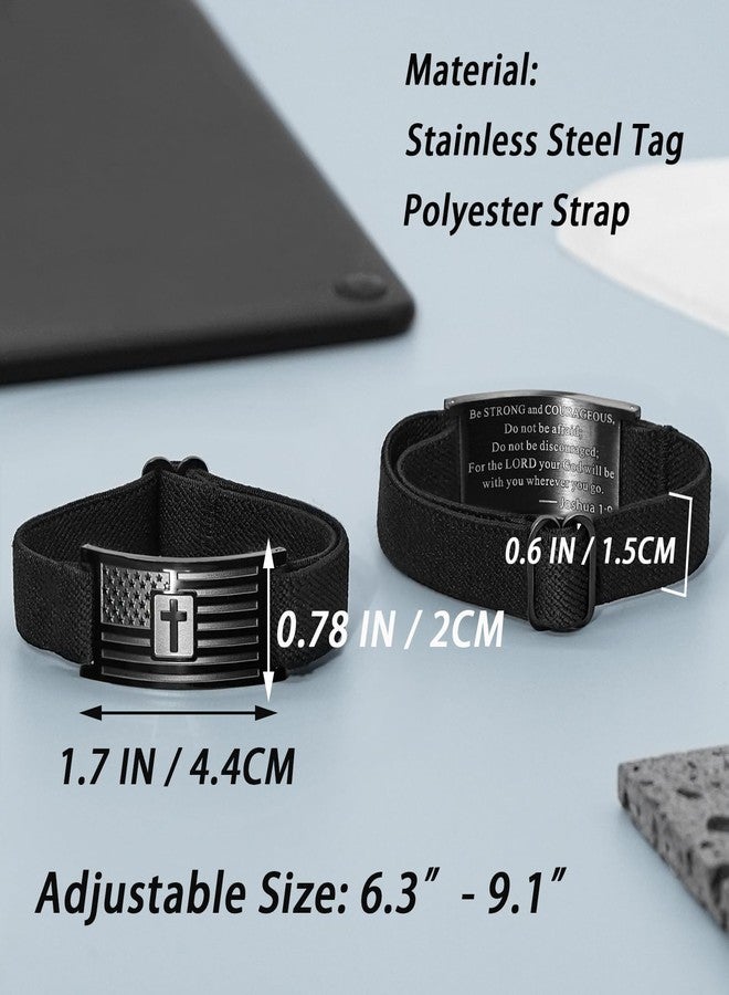 Nanafast Adjustable American Flag Cross Bible Verse Bracelet for Men Cross Christian Bracelets for Dad Husband Son Stainless Steel Elastic Wristband with Velvet Pouch-Black - Image 5