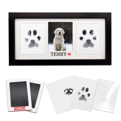 MYPAWLETS Paw Print Frame & Ink Pads Kit,Dog or Cat Paw Print Kit,2 No Mess Ink Pads for Pets,Paw Print Stamp Pad for Dogs,Wooden Pet Memorial Frame,Personalized Pet Paw Print Gifts - Image 1