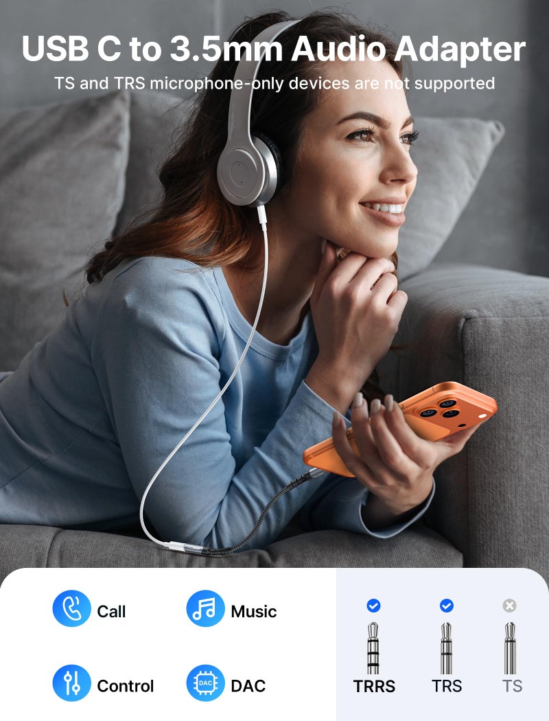 JSAUX USB Type C to 3.5mm Female Headphone Jack Adapter, USB C to Aux Audio Dongle Cable Cord Compatible with iPhone 17 Pro Max/16 Pro/15, Samsung Galaxy S24/S23/S22 Ultra, iPad Pro, Pixel 9/8 Grey - Image 3