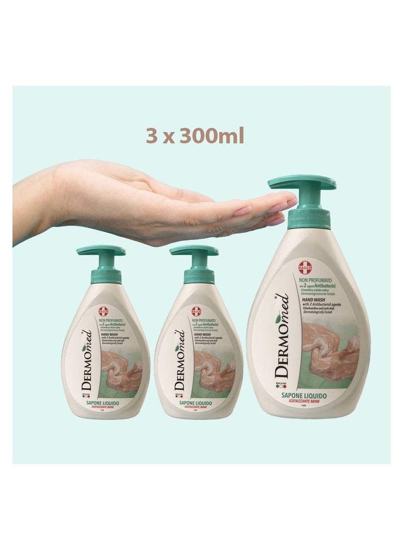 Dermomed Anti-Bacterial Liquid Hand Soap – 300ml Moisturizing Cleanser with Hygienizing Formula, Gentle & Effective for Daily Use 3 x 300 ml (Pack of 3)