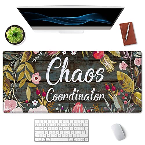 SSOIU Chaos Coordinator Motivational Quote Mouse pad 35.5 X 15.7 Inch XXL Floral Full Desk Mousepad Extended Large Non-Slip Rubber Base Waterproof Big Keyboard Mat with Stitched Edges for Gaming and Office - Image 3