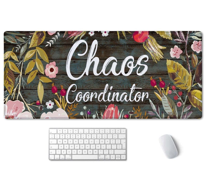 SSOIU Chaos Coordinator Motivational Quote Mouse pad 35.5 X 15.7 Inch XXL Floral Full Desk Mousepad Extended Large Non-Slip Rubber Base Waterproof Big Keyboard Mat with Stitched Edges for Gaming and Office - Image 1