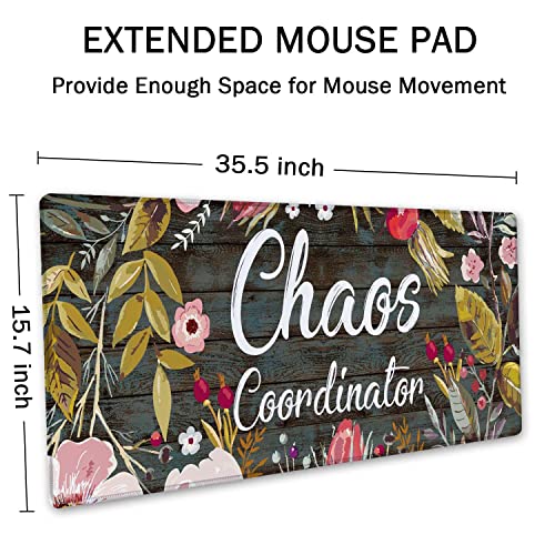 SSOIU Chaos Coordinator Motivational Quote Mouse pad 35.5 X 15.7 Inch XXL Floral Full Desk Mousepad Extended Large Non-Slip Rubber Base Waterproof Big Keyboard Mat with Stitched Edges for Gaming and Office - Image 2