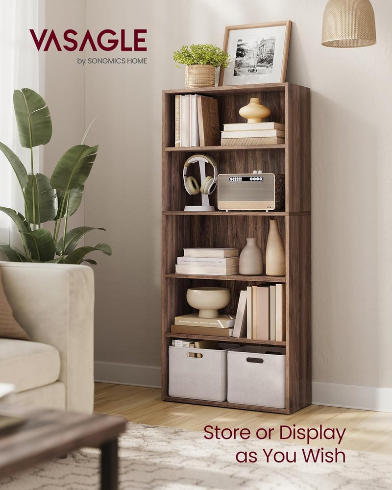 VASAGLE Custos Collection - Bookshelf, 5-Tier Bookcase, Book Shelf, Open Storage Shelf, 9.6 x 23.6 x 52.8 Inches, for Living Room, Home Office, Dinning Room, Natural Walnut - Image 3