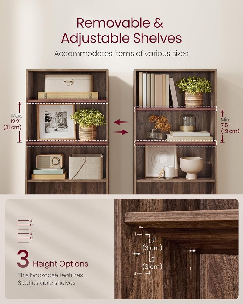 VASAGLE Custos Collection - Bookshelf, 5-Tier Bookcase, Book Shelf, Open Storage Shelf, 9.6 x 23.6 x 52.8 Inches, for Living Room, Home Office, Dinning Room, Natural Walnut - Image 4