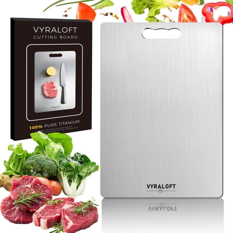 VYRALOFT Titanium Cutting Board For Kitchen, 100% Pure Titanium Cutting Boards, Double-sided Food Grade Quality 1 Pack, Easy To Clean And Will Not Absorb Odors, Suitable For Kitchen Or Outdoor(Large Size) - Image 1