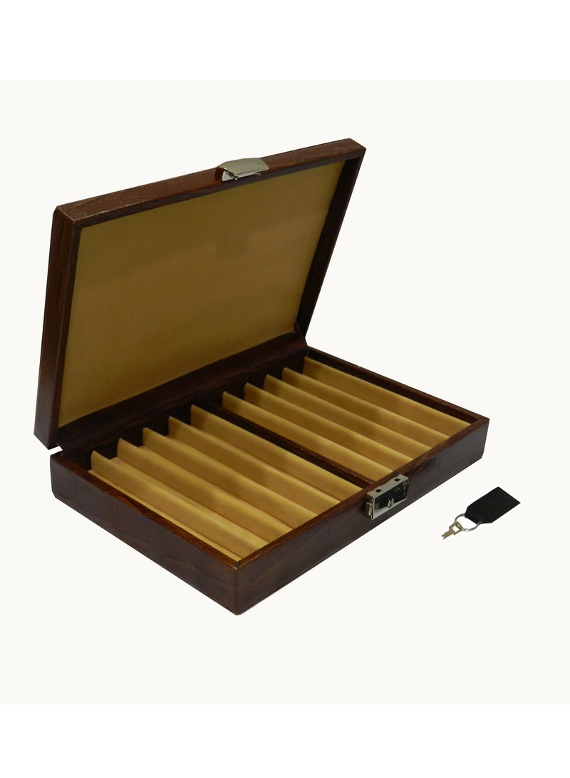 LAVERI LEATHER Laveri 10 Piece Genuine Leather Pen  Case Storage and Fountain Pen , Chain, Braslets Organizer Box with Key Lock - Image 5