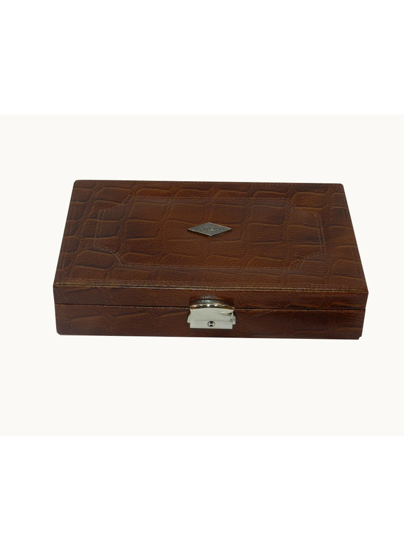 LAVERI LEATHER Laveri 10 Piece Genuine Leather Pen  Case Storage and Fountain Pen , Chain, Braslets Organizer Box with Key Lock - Image 2