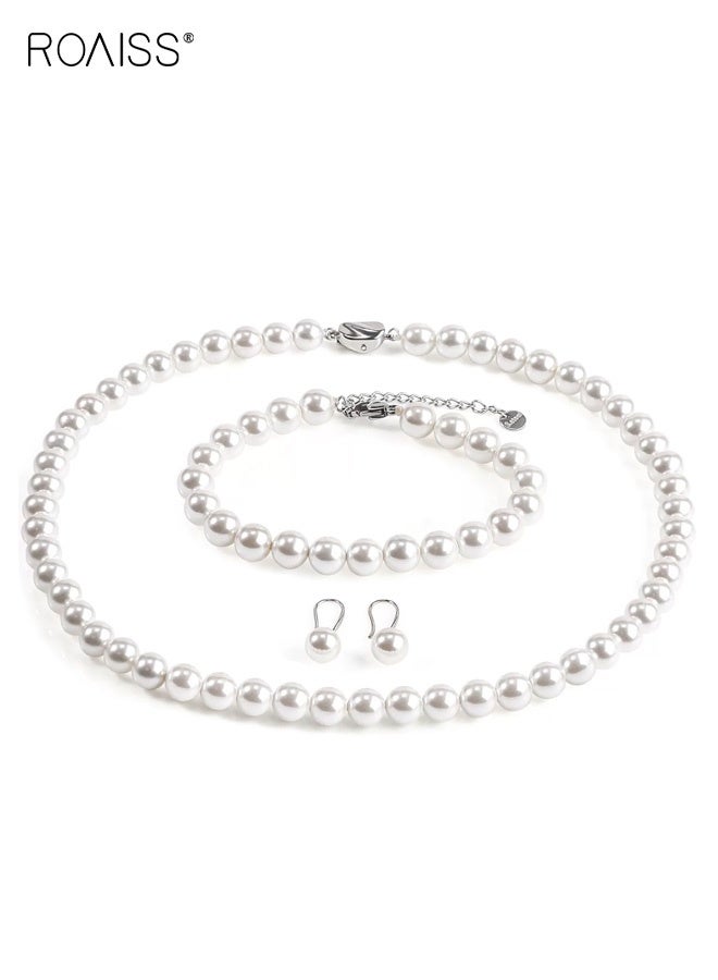 رويس مجموعة مجوهرات من اللؤلؤ للنساء، مجموعة كاملة من مجوهرات اللؤلؤ تتضمن قلادة وسوار وأقراط، مجوهرات لؤلؤ عصرية للزوجة والأم والأخت والعروس ووصيفة العروس - Image 1