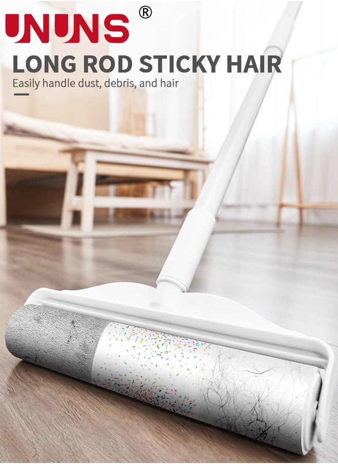 UNUNS - Sticky Lint Roller,Large Lint Rollers For Carpet Floor,49" Long Giant Lint Roller With 3 Rolls Of Replacement Paper,Long And Short Handle 2 In 1,For Removing Hair Lint Dust Fluff Clothes Sofa - Image 1