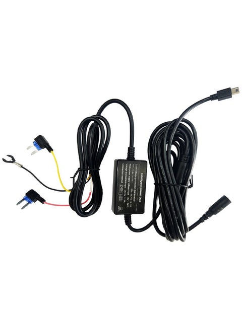 Continuous Power Cable for 24-hour Parking Monitoring for Dash Cam Cameras, 12-24 Volts